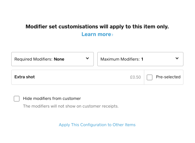 Modifier setting 'Customer can only select one mod... - The Square ...