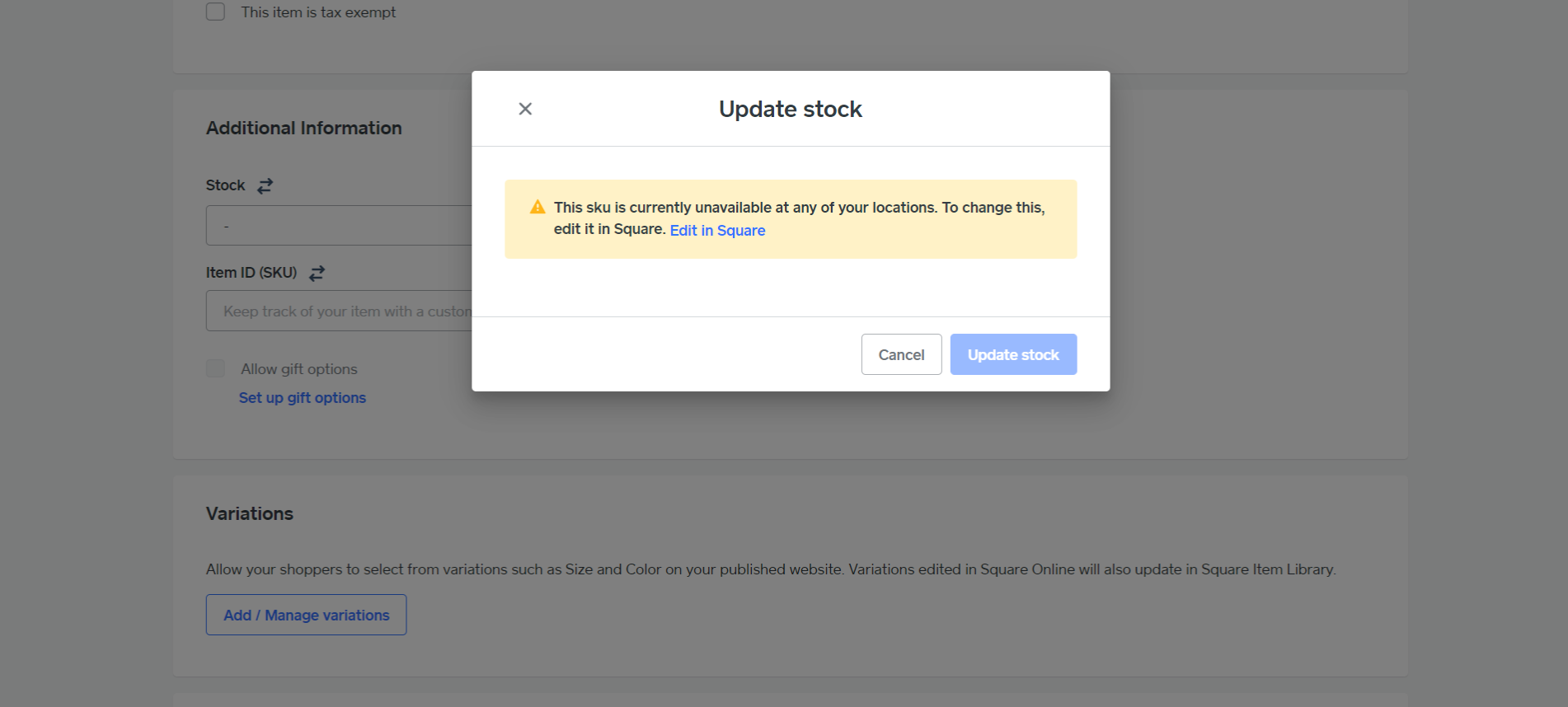 Adding inventory slow and online dashboard button ... - The Square ...