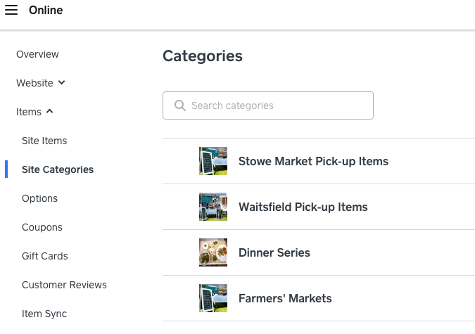 Online Items/Categories