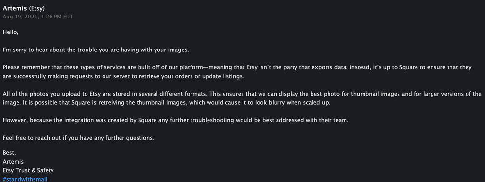 Response from Etsy