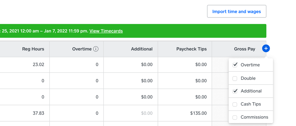 Adding and removing adjustment columns on the "Run Payroll" screen