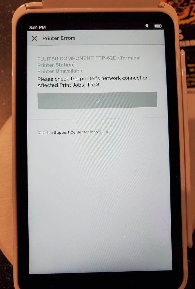 Printer Errors screen