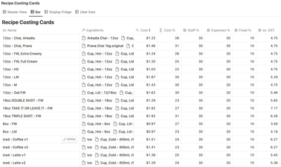 ... and another where I can push data into recipe costing cards