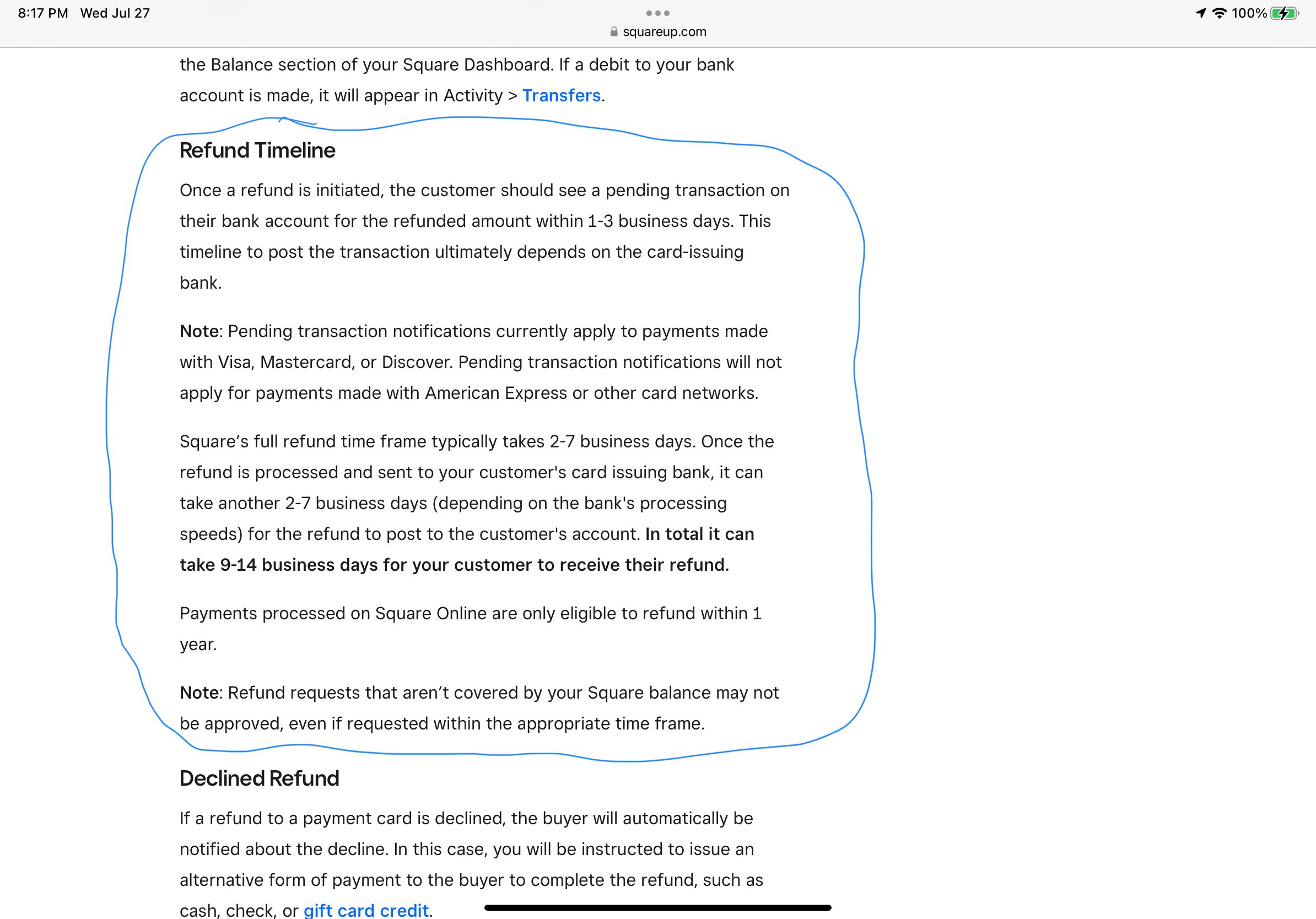 After a refund is made how lon does it take to be ... - The Square ...