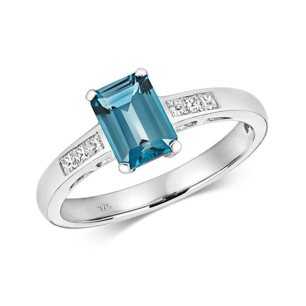 18K White Gold London Blue Topaz & Diamond Ring