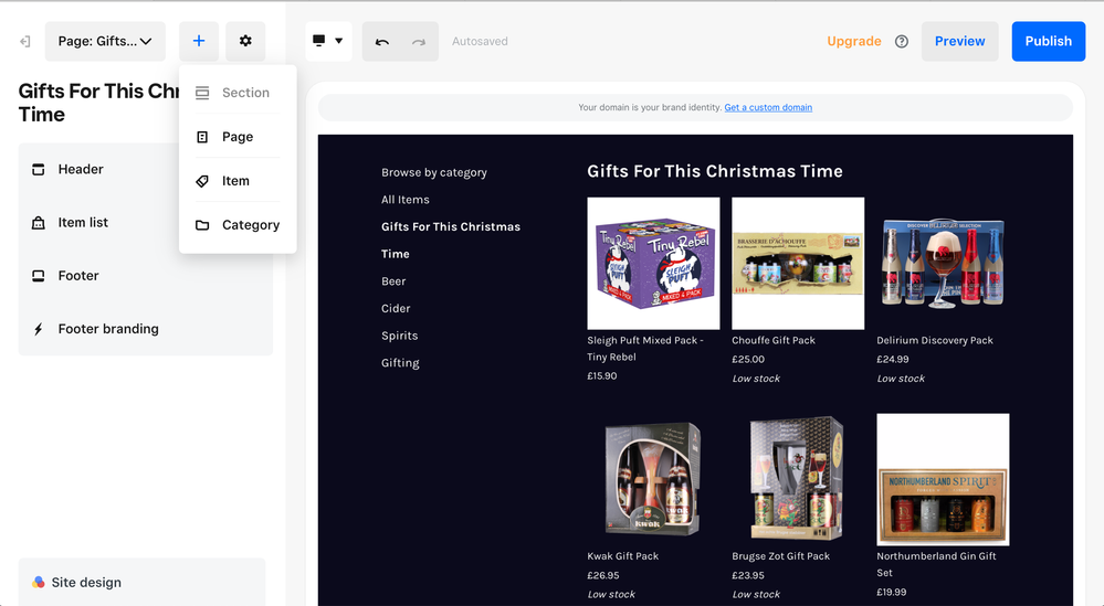 Add Section is greyed out