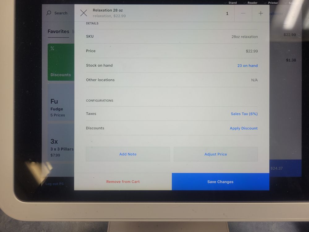 Screen on Ipad after Long Press on item you want to Price Override