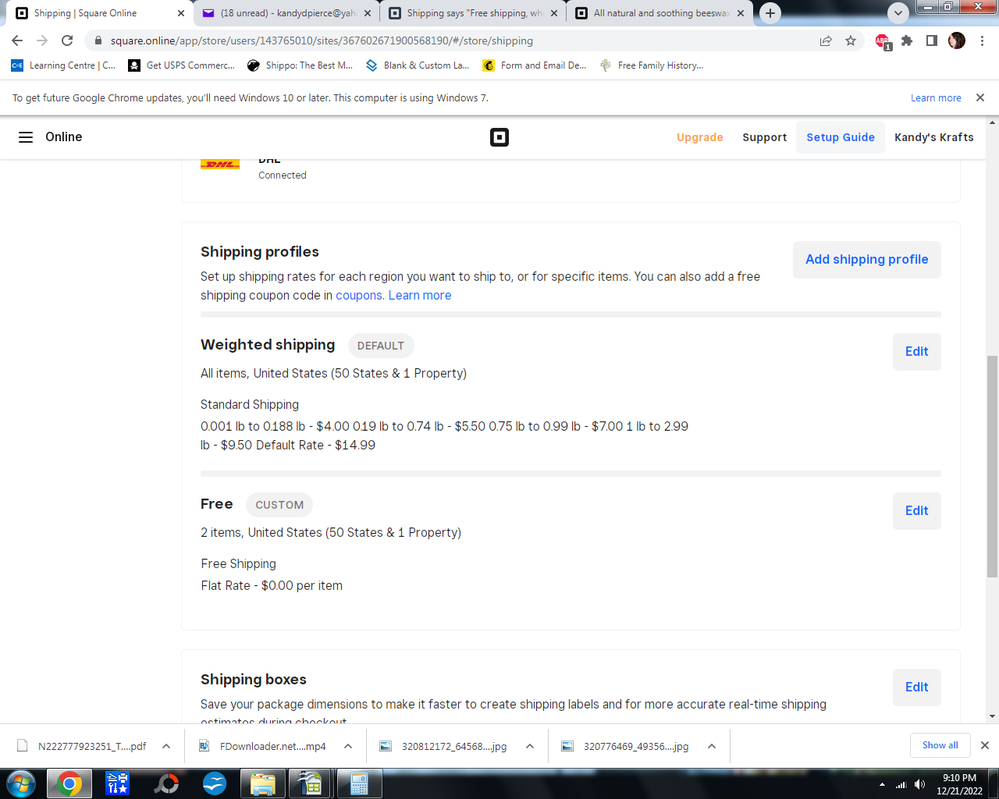 Two shipping profiles listed