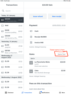 Ticket Name iPad - POS App