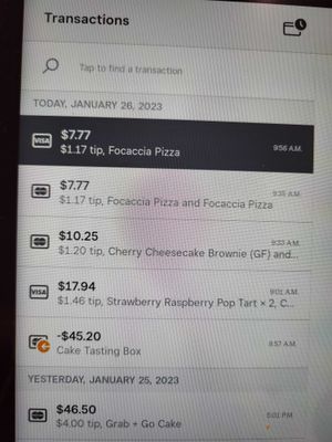 Transaction screen showing no cash sales