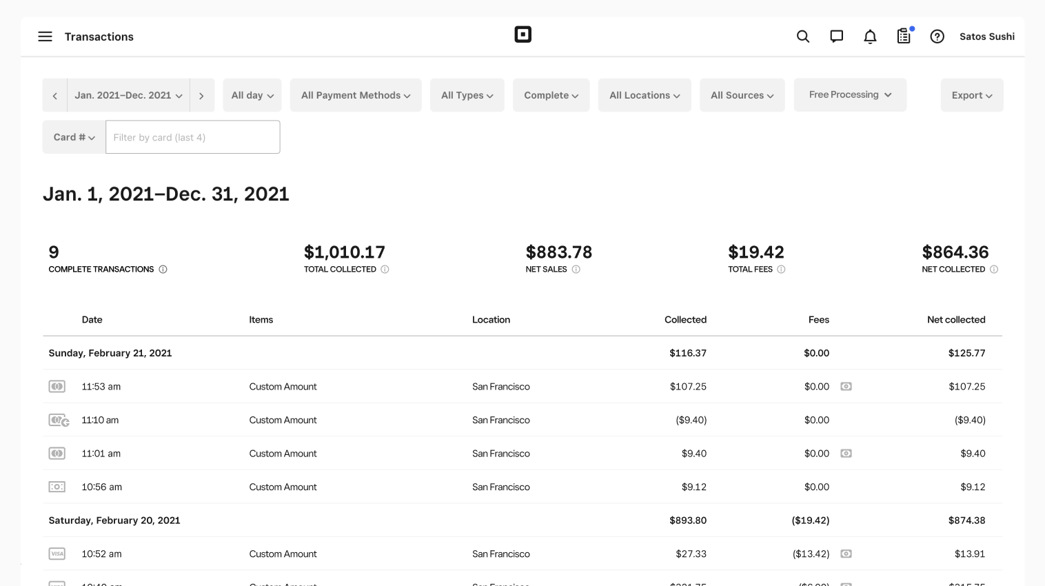 Square Transactions Report enhancements