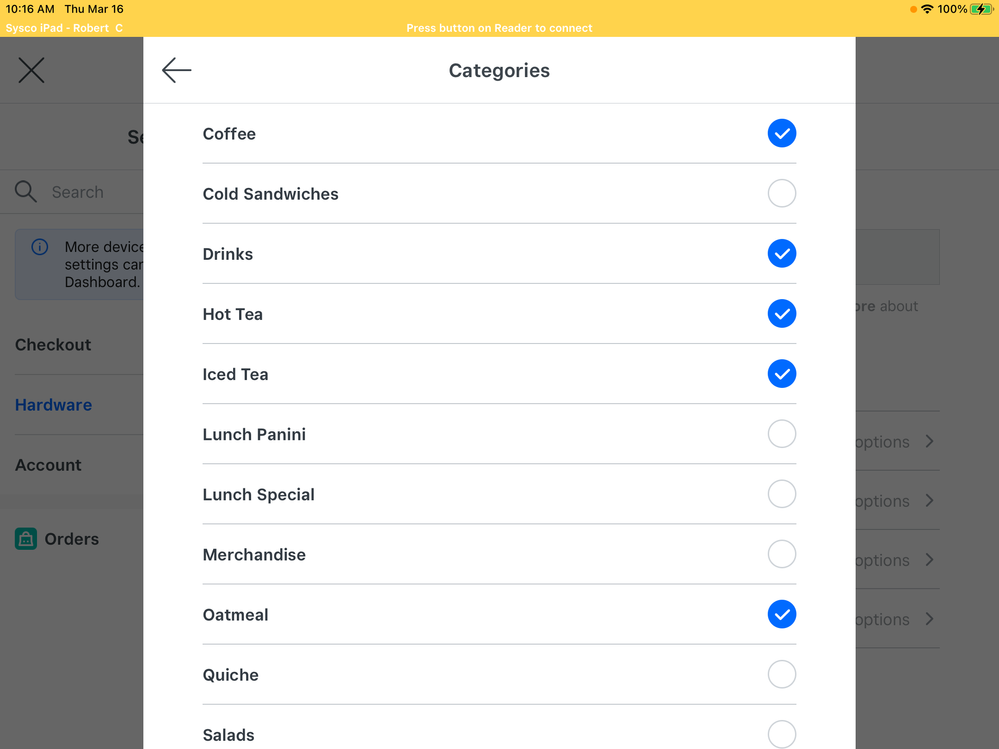 Our “drinks” printer station