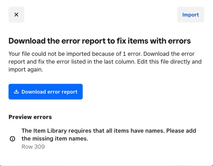 Item Import Error. 