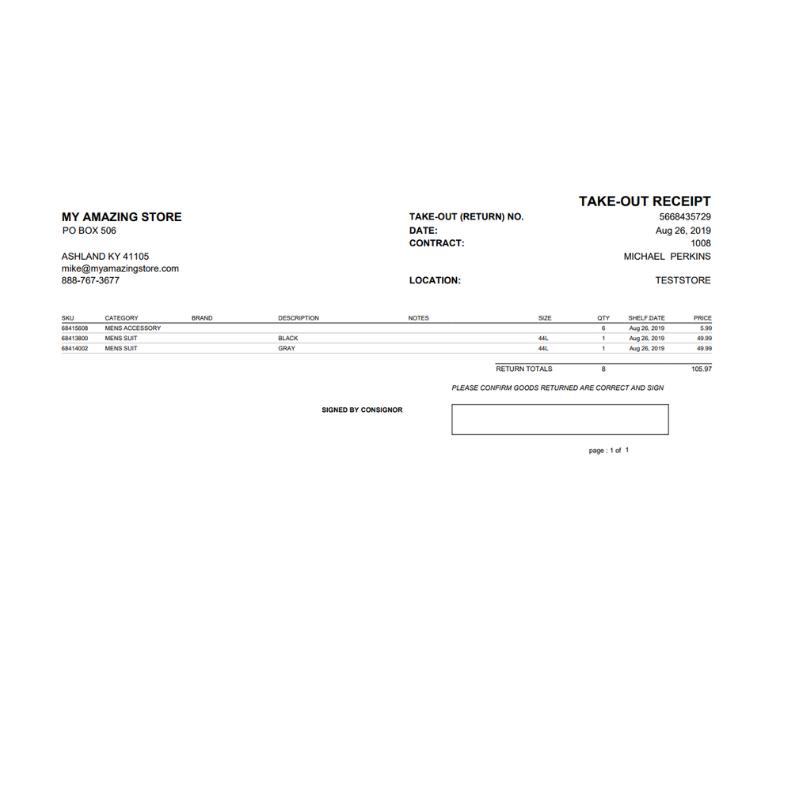 Remove items quickly via donation or by returning to consignors in our Take-Out module.