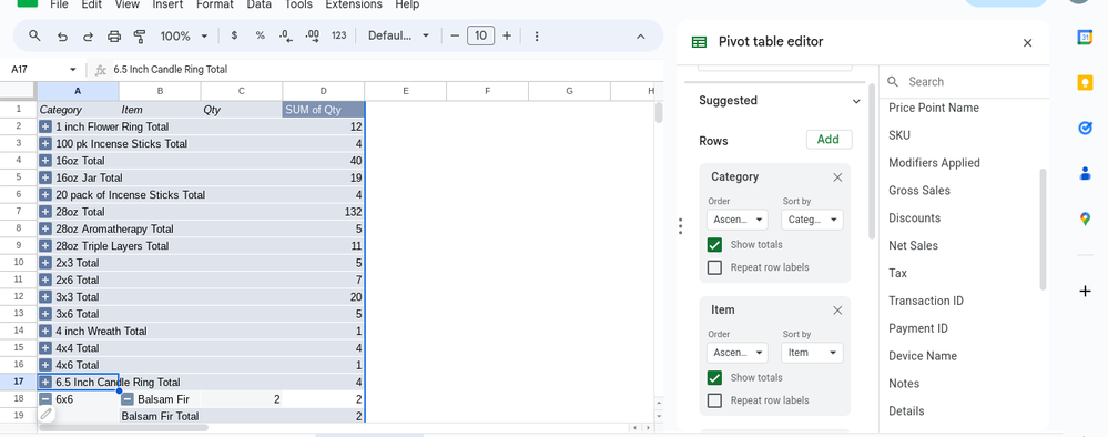 Select your headers for rows cloumns etc