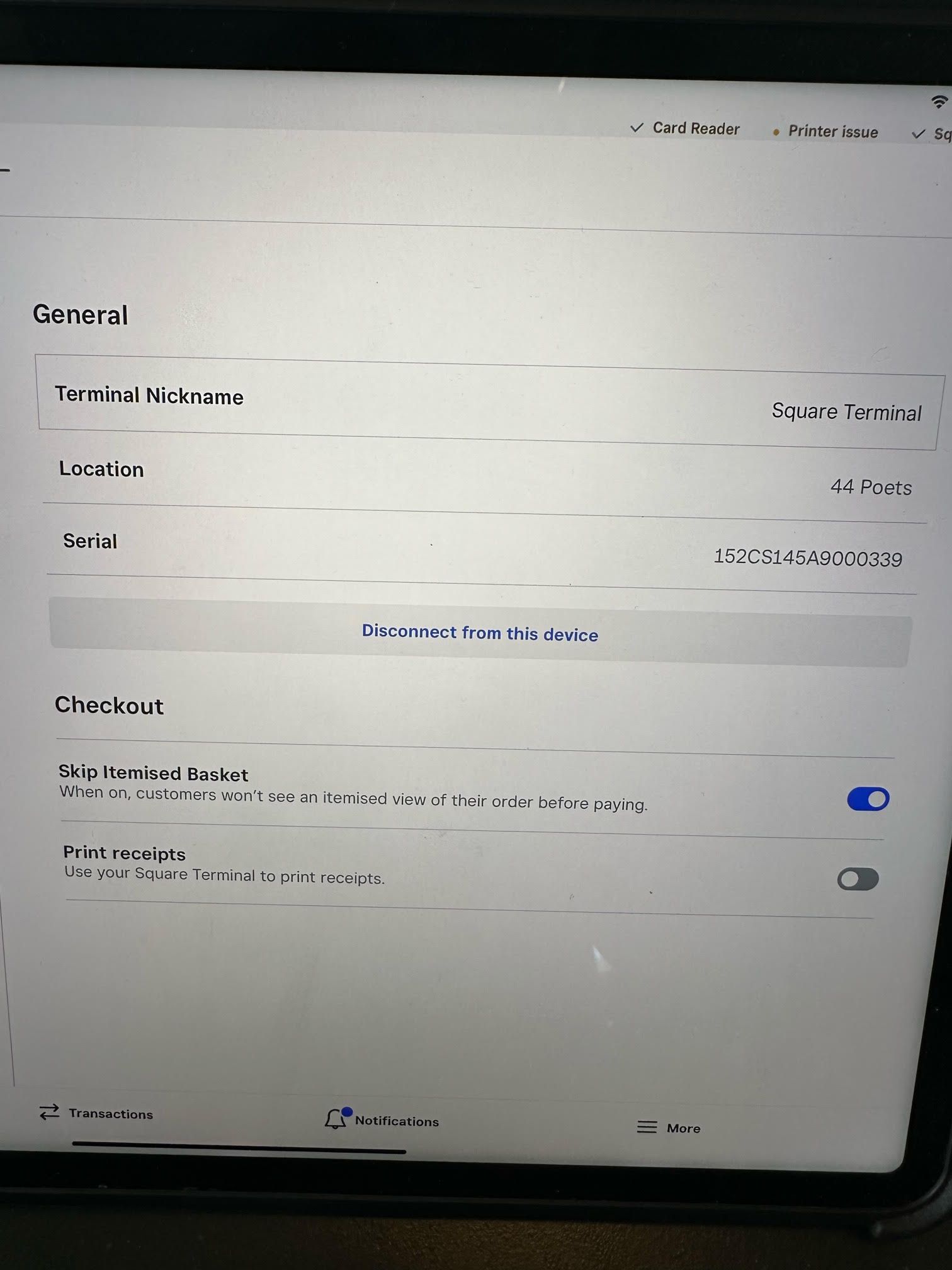 Removal of the receipt printing screen iPad/Termin... - The Square ...