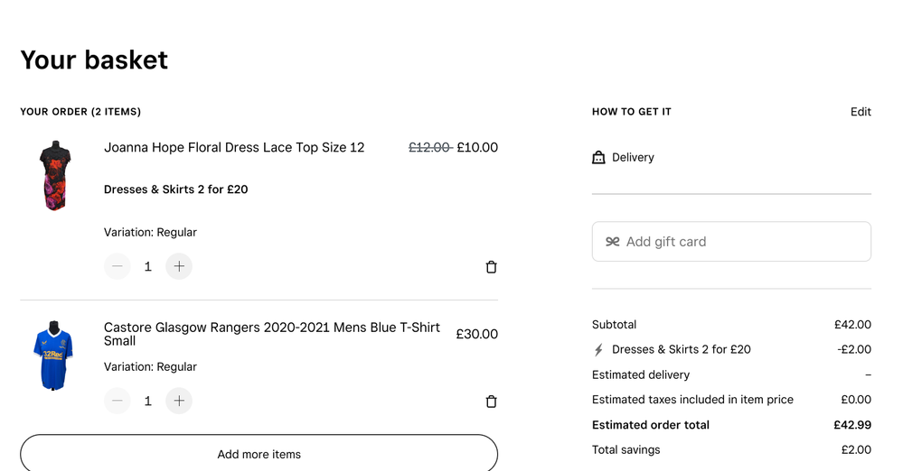 Adding another product wrong reduces the £12 item to £10