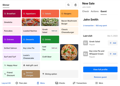 Staff can view important customer data from the new Guest tab on the Square for Restaurants POS.
