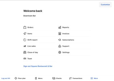 The new navigation can be customized from the Square for Restaurants POS.