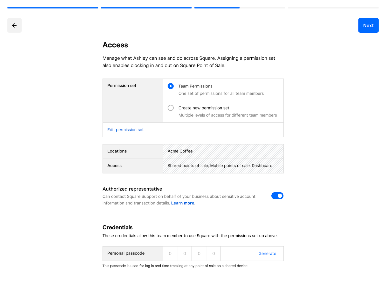 Authorized representatives for Square Support
