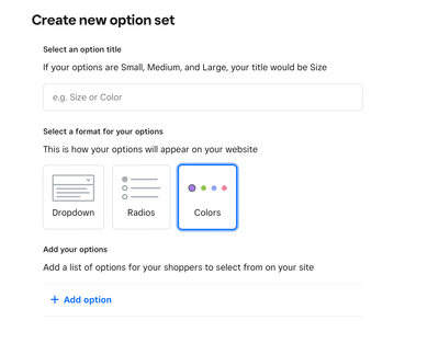 using colours as option set