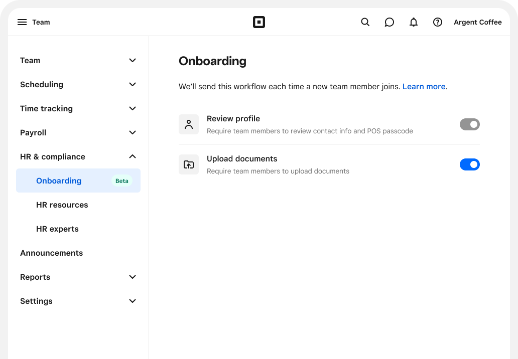 New hire onboarding in Square Staff