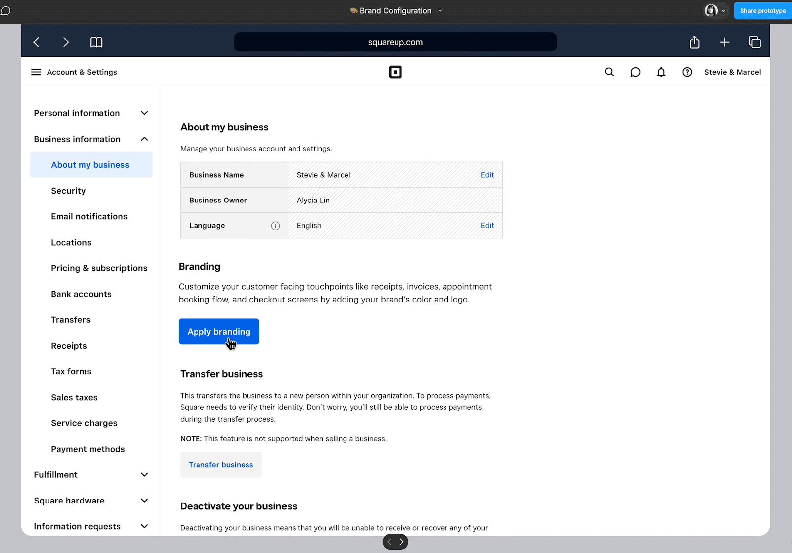Square Brand editor