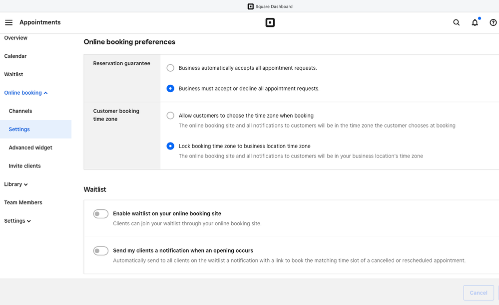 Business must accept or decline all appointment requests
