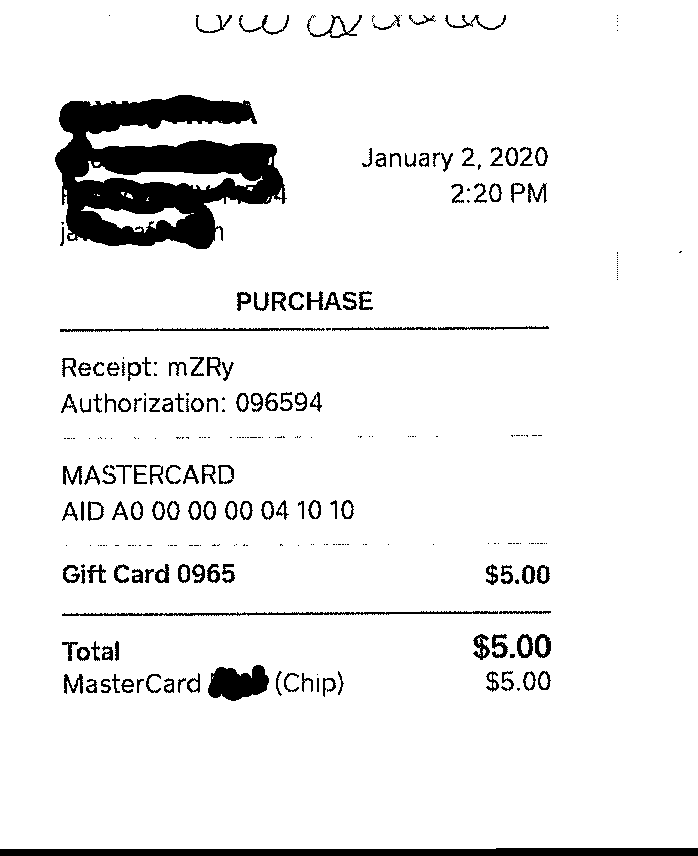 Customers Printed Receipt