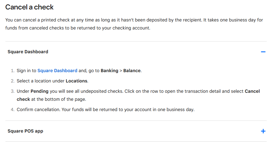 Solved: Canceling a check (Square Business Checking Acct) - The Square ...