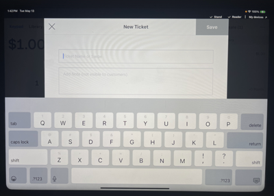 On the Stand screen itself, it says "Ticket Name OR Swipe."