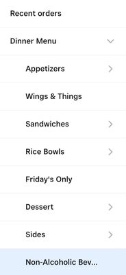 On the site editor, categories it is displaying - with "Wings & Things" and "Non-Alcoholic Beverages" showing no items.