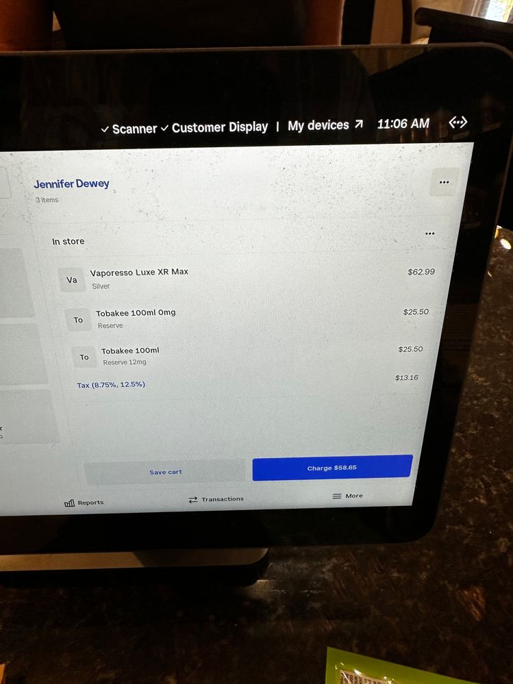 Incorrect total on main screen