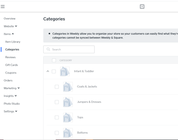 category/subcategory in dashboard
