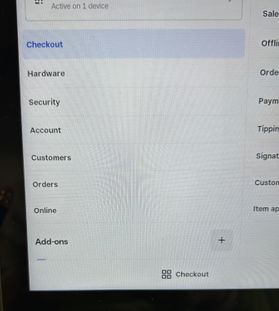 Square POS "Settings" Page