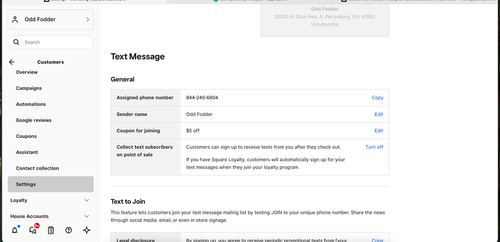 Adding a coupon offer for signing up for Text Message Marketing