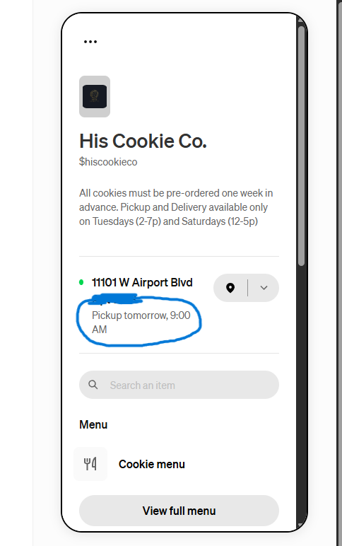 pickup should not be available the very next day