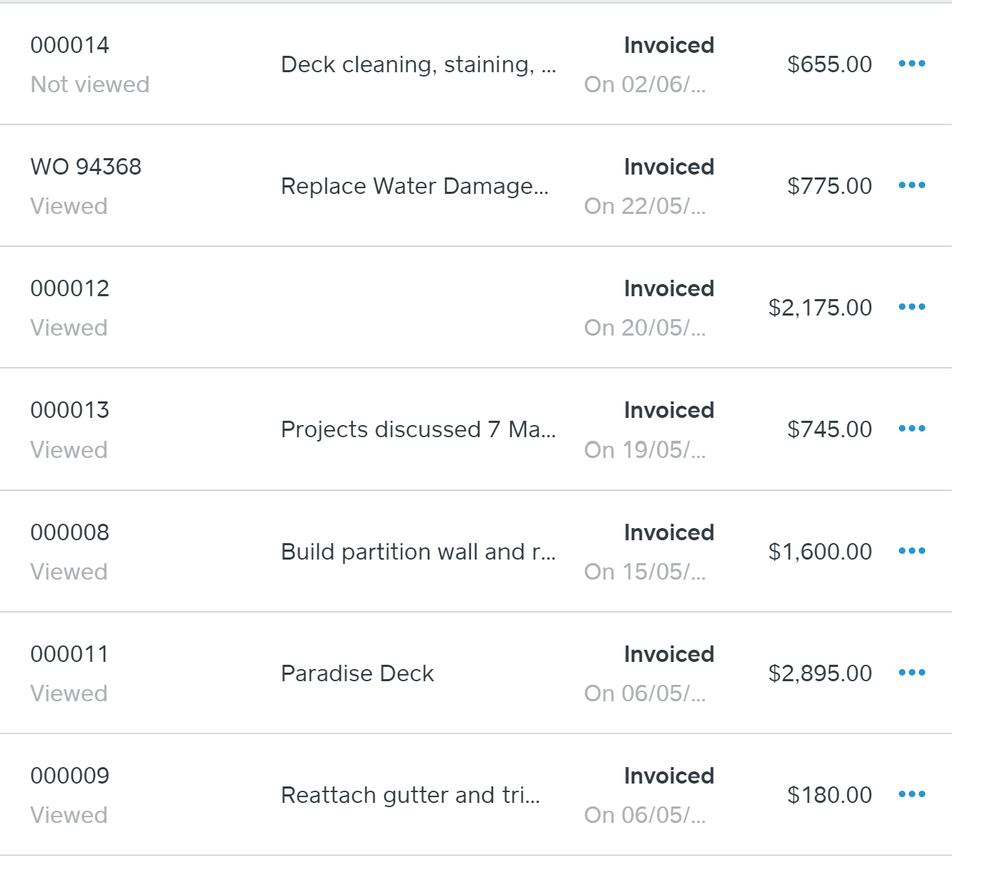 First page on invoiced estimates