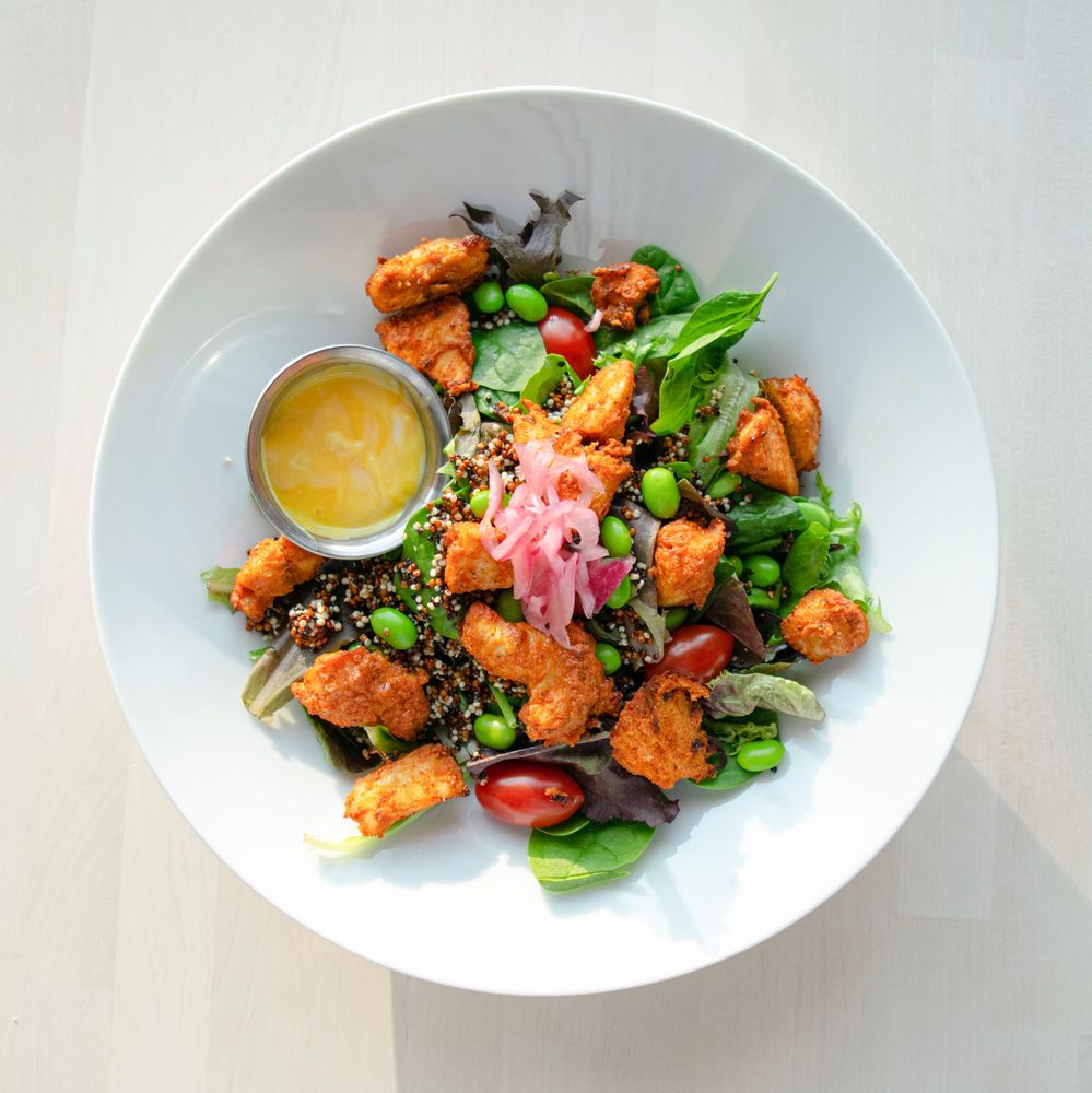 Fika serves beautiful salads using locally sourced produce.