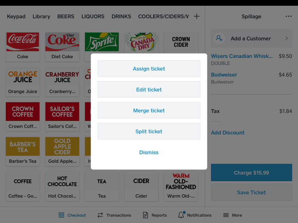 Options when selecting 3 dots for a ticket