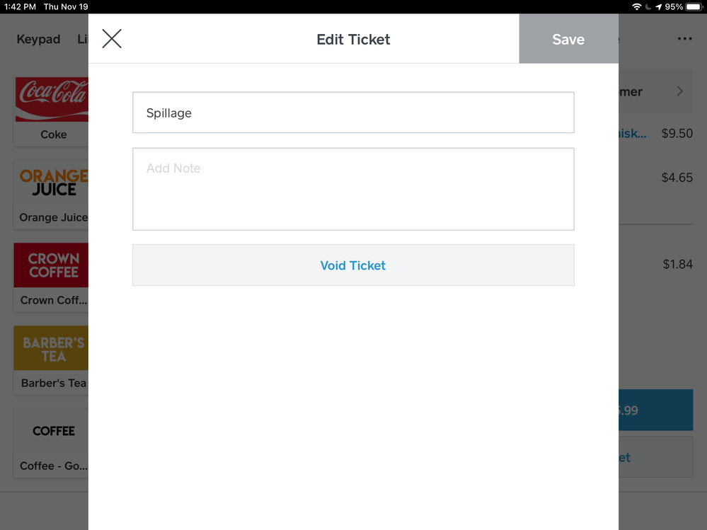 Options when choosing to edit a ticket