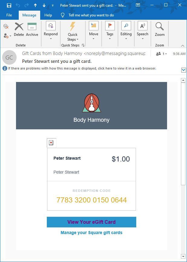 Gift Card email